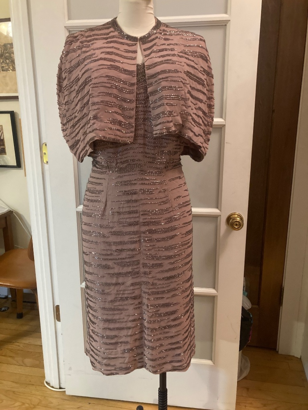 Vintage Beaded Kiviette Dress and Cape Ensemble Rare Couture 1940’s